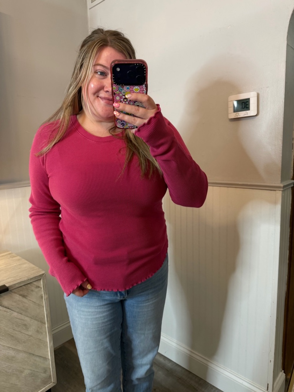 Free People Easy Does It Long Sleeve Ribbed Top - Magenta Pink Size Large
